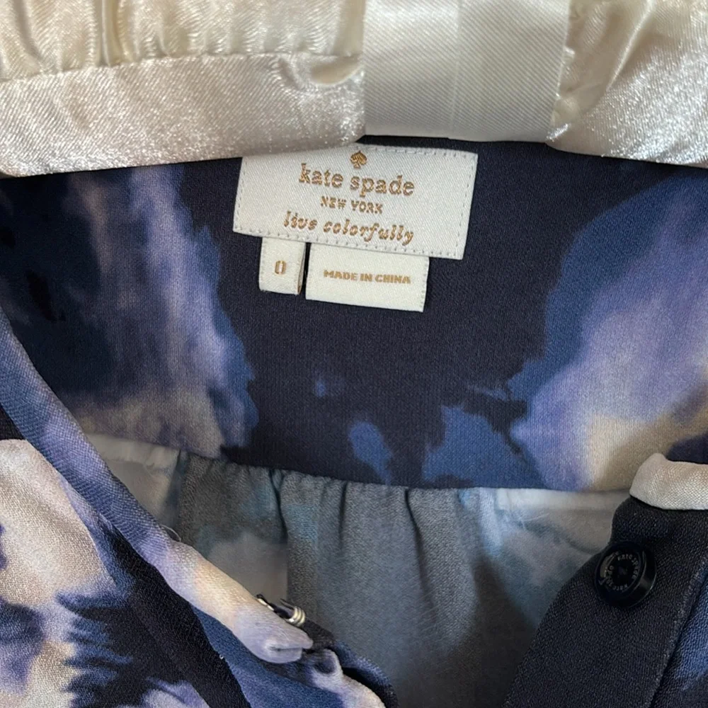 Kate Spade New York Long Sleeve Printed Crepe Blouse in “Blue Dusk”